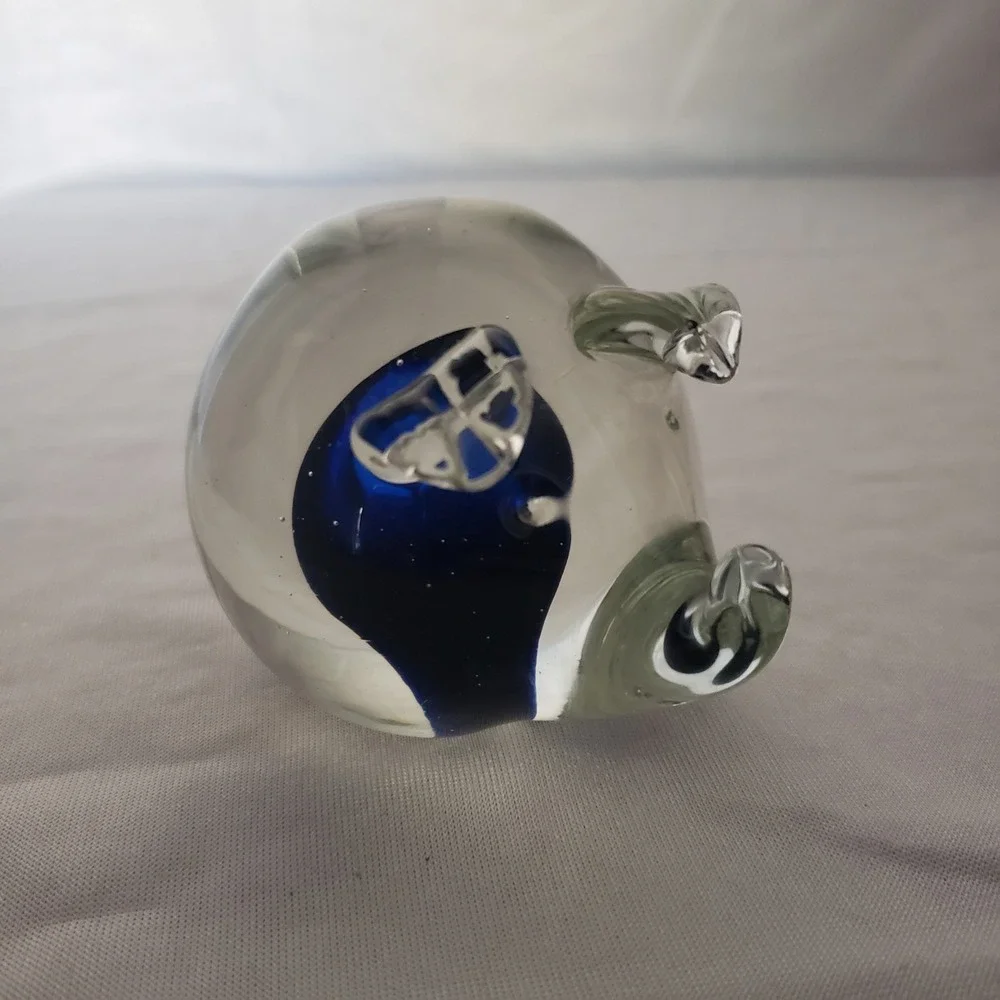 Art Glass Pig‎ Figurine Paperweight Cobalt Blue Interior Vintage Hand Blown
